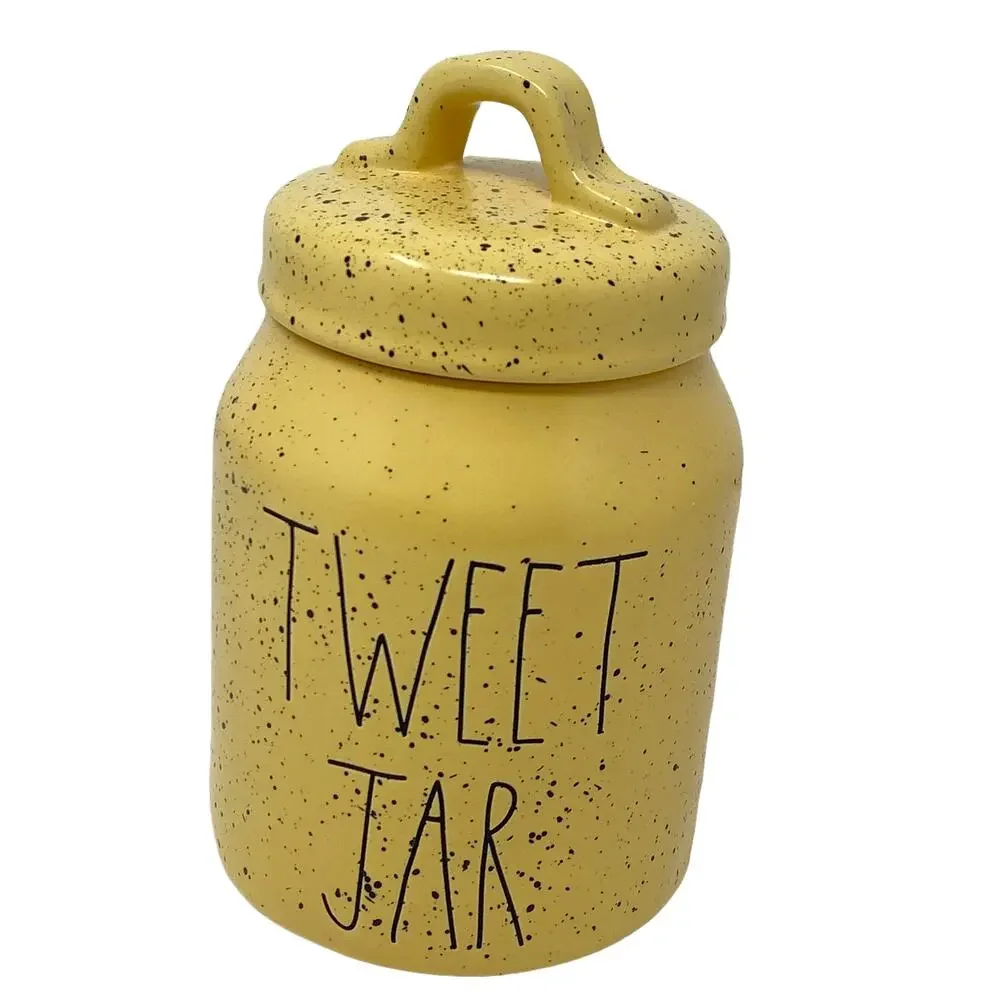 Rae Dunn Farmhouse Easter Spring Yellow Speckled TWEET JAR Ceramic Jar And‎ Lid